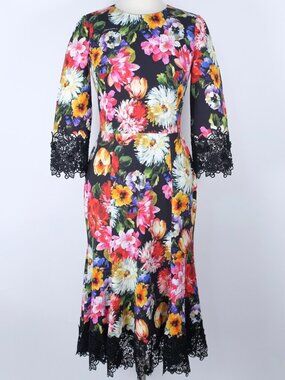 New Dolce&Gabbana 44 / US 8 midi dress floral black lace